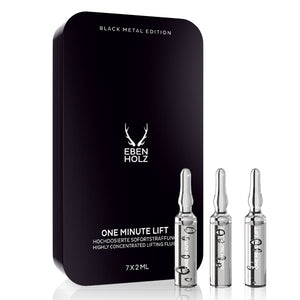 EBENHOLZ - Black Metal Edition - One Minute Lift schwarze Metallbox mit drei silbernen Ampullen für straffe Hautpflege