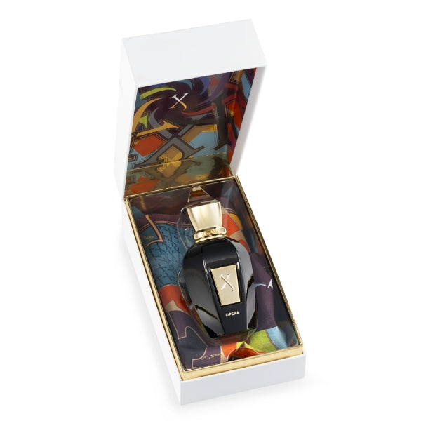 Xerjoff - Vibe - Opera Parfumflakon in Schwarz mit goldfarbenem Verschluss und kunstvollem Innenmotiv in edler Verpackung