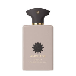 Amouage - Library Collection - Opus V - Woody Symphony Flakon in mattem Beige mit schwarzem Verschluss und goldener Schriftzug