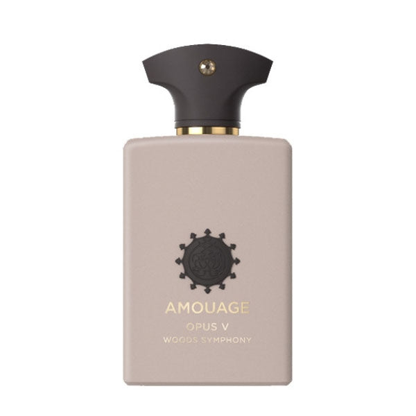 Amouage - Library Collection - Opus V - Woody Symphony Flakon in mattem Beige mit schwarzem Verschluss und goldener Schriftzug