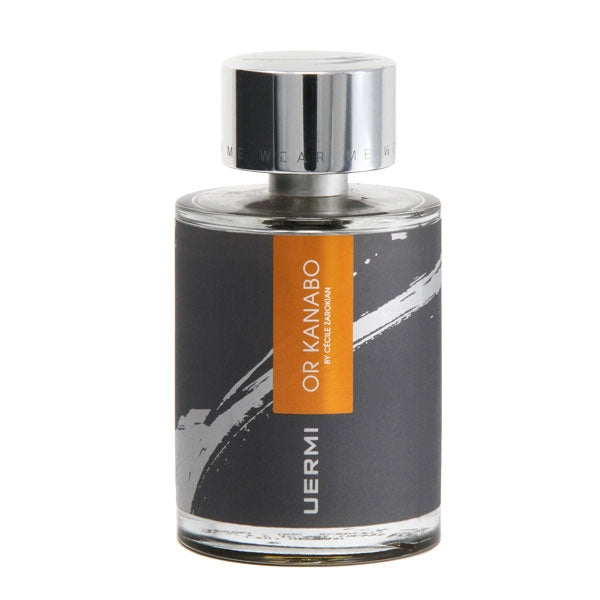 UERMI - OR KANABO Parfumflakon mit schwarzem Etikett und orangem Schriftzug vor weißem Hintergrund