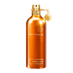 Montale - Orange Aoud Parfumflakon in glänzendem orangefarbenem Aluminium mit goldenem Verschluss und Anhänger edel gestaltet