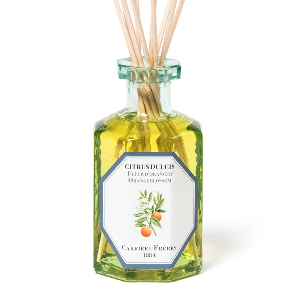 Carrière Frères - Orange Blossom - Citrus Dulcis - Diffusor mit elegantem Glasflakon und natürlichen Duftstäbchen