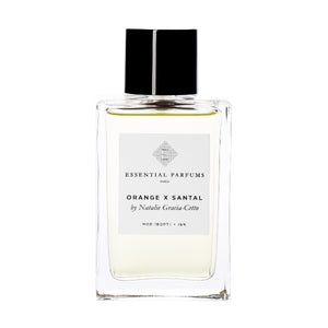 Essential Parfums - Orange X Santal klarer Flakon mit schwarzem Verschluss auf weißem Hintergrund
