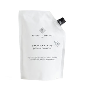 Essential Parfums - Orange X Santal - Liquid Soap Nachfüllbeutel für flüssige Hand- und Körperspiese in schlichtem Weiß