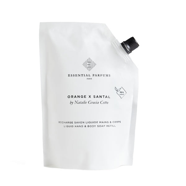 Essential Parfums - Orange X Santal - Liquid Soap Nachfüllbeutel für flüssige Hand- und Körperspiese in schlichtem Weiß
