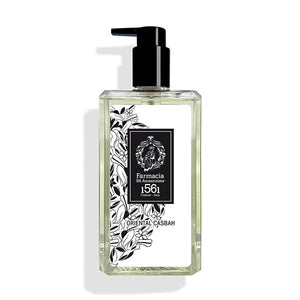 Farmacia SS. Annunziata - Oriental Casbah - Duschgel in klarer Flasche mit schwarzem Pumpspender und floralem Design