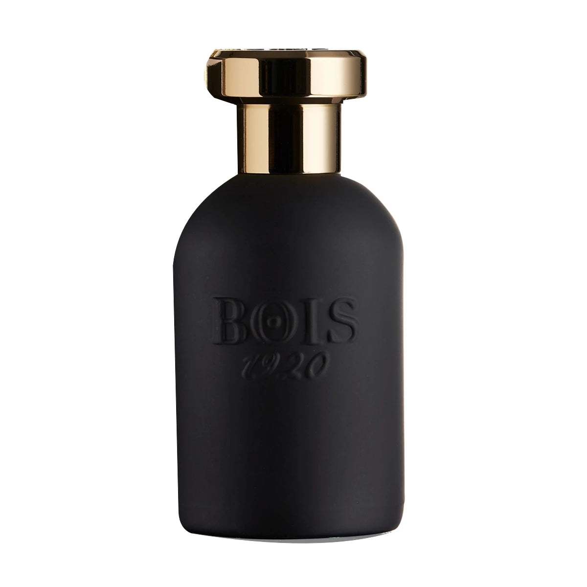 Bois 1920 - Oro Collection - Oro Nero schwarzer Flakon mit goldfarbenem Verschluss und matter Oberfläche vor weißem Hintergrund