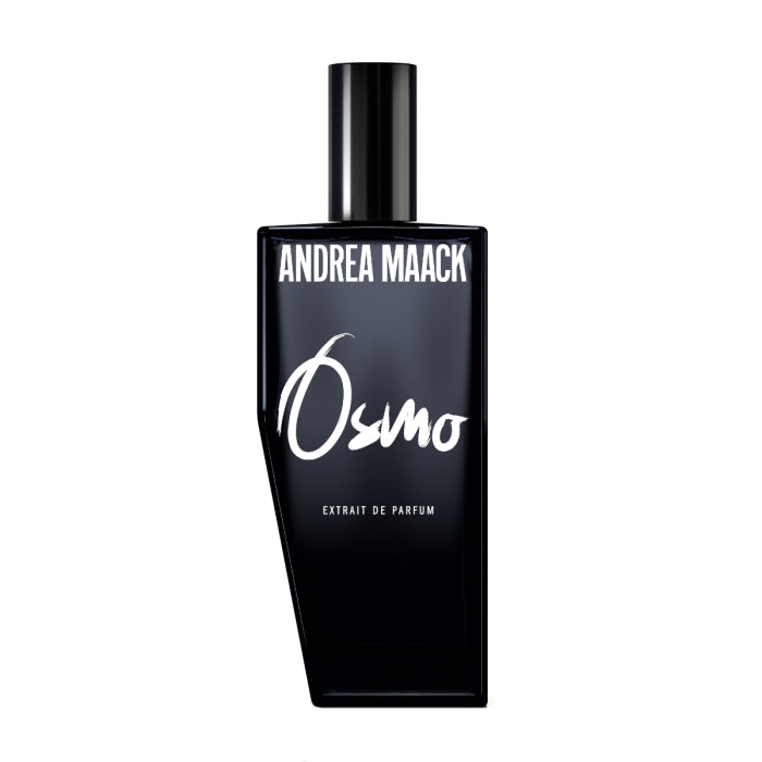 Andrea Maack Parfums - Osmo Parfümflakon in elegantem, dunklem Design vor weißem Hintergrund