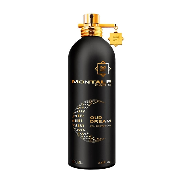 Montale - Oud Dream Parfumflakon in mattschwarzem Design mit goldenem Sprühkopf und dekorativem Anhänger