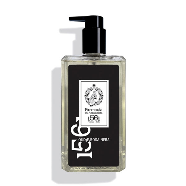 Farmacia SS. Annunziata - Oud E Rosa Nera - Duschgel in klarer Flasche mit schwarzem Pumpspender und modernem Etikett
