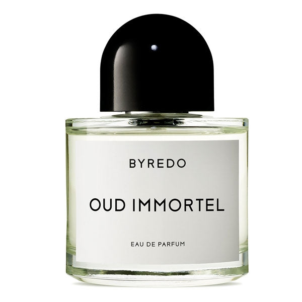 Byredo - Oud Immortel klarer runder Glasflakon mit schwarzem Halbkugelverschluss und schlichtem Etikett