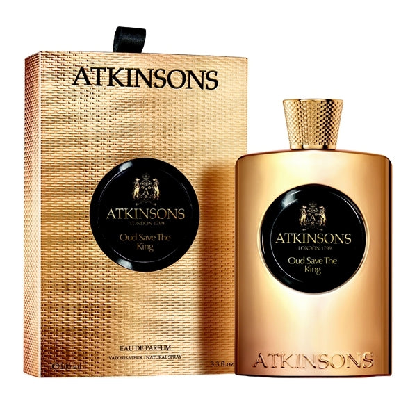Atkinsons 1799 - Oud Collection - Oud Save The King Parfumflakon und Verpackung in edlem Goldton mit schwarzem Emblem