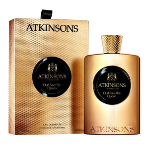 Atkinsons 1799 - Oud Collection - Oud Save The Queen Parfumflakon und Verpackung in glänzendem Gold mit schwarzem Label