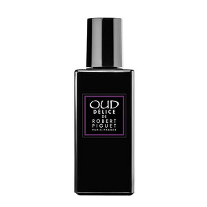 Piguet - Oud Délice edler schwarzer Parfumflakon mit klarer Form und minimalistischer Beschriftung exklusiv präsentiert