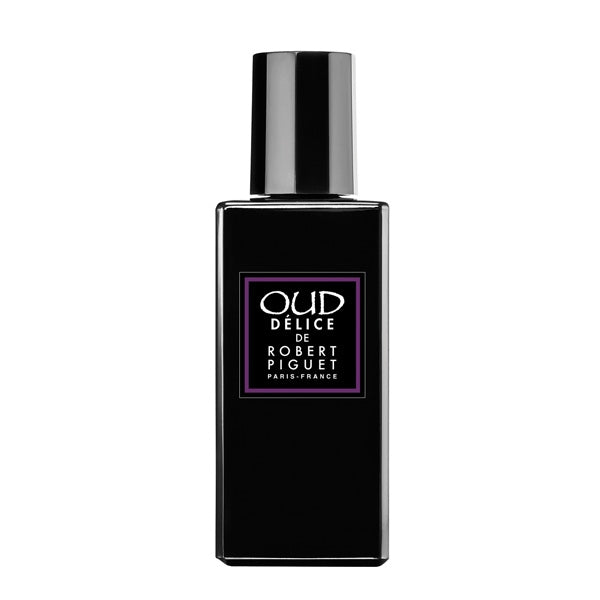 Piguet - Oud Délice edler schwarzer Parfumflakon mit klarer Form und minimalistischer Beschriftung exklusiv präsentiert