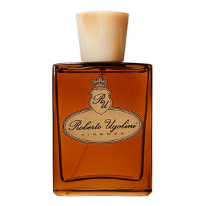Roberto Ugolini - Oxford Parfumflakon in bernsteinfarbenem Glas mit cremefarbenem Verschluss vor weißem Hintergrund