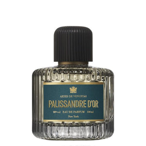 Aedes de Venustas - Palissandre d'Or Parfümflakon mit gerilltem Glas und schwarzem Deckel vor weißem Hintergrund