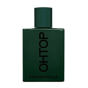 OHTOP - Paranoïaque Parfumflakon in dunklem Grün mit schwarzer vertikaler Schrift auf rechteckiger Form