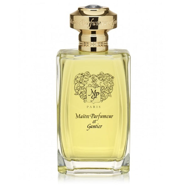 Maître Parfumeur et Gantier - Parfum d'Habit edler Flakon mit goldfarbenem Verschluss und fein gestaltetem Label vor weißem Hintergrund
