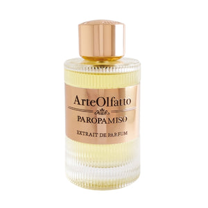 ArteOlfatto - Paropamiso Parfumflakon mit geriffeltem Glas und goldenem Etikett vor weißem Hintergrund