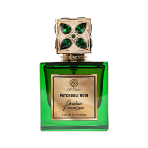 Christian Provenzano - Patchouli Noir Parfumflakon in grünem Glas mit kunstvoll verziertem goldfarbenem Verschluss und elegantem Label