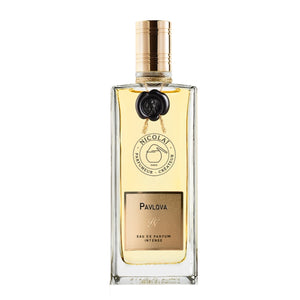 Nicolaï - Pavlova Intense Parfümflakon mit goldfarbenem Verschluss und elegantem rechteckigem Design vor weißem Hintergrund