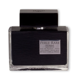 Panouge Paris - Perle Rare Homme - Black Edition eleganter schwarzer Flakon mit silbernem Etikett vor weißem Hintergrund