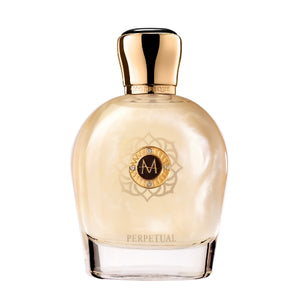 Moresque Parfum - Art of Blend - Perpetual elegant schimmernder Flakon mit goldfarbenem Verschluss vor weißem Hintergrund