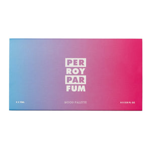 Perroy Parfum - Travel Set elegante Box mit sanftem Farbverlauf in Blau und Pink für acht Duftkompositionen