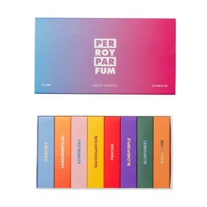 Perroy Parfum - Travel Set mit acht farblich unterschiedlichen Duftfläschchen in stilvoller Box mit Farbverlauf