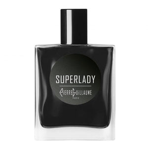 Pierre Guillaume - Black Collection - Superlady Parfumflakon in elegantem schwarz-matt mit klarer Glasbasis vor weißem Hintergrund