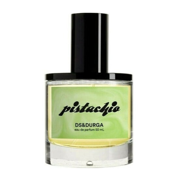 D.S. & Durga - Pistachio Flakon mit schlichtem Design, grünem Etikett und goldgelber Flüssigkeit vor weißem Hintergrund
