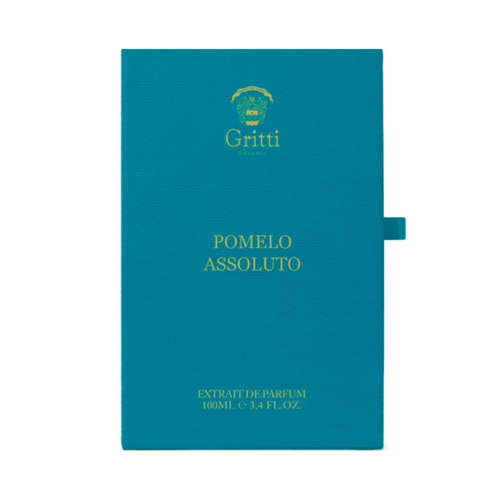 Gritti - Smaragd Collection - Pomelo Assoluto Verpackung in kräftigem Türkis mit goldener Schrift und strukturiertem Material