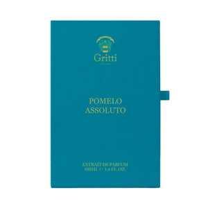 Gritti - Smaragd Collection - Pomelo Assoluto Verpackung in kräftigem Türkis mit goldener Schrift und strukturiertem Material