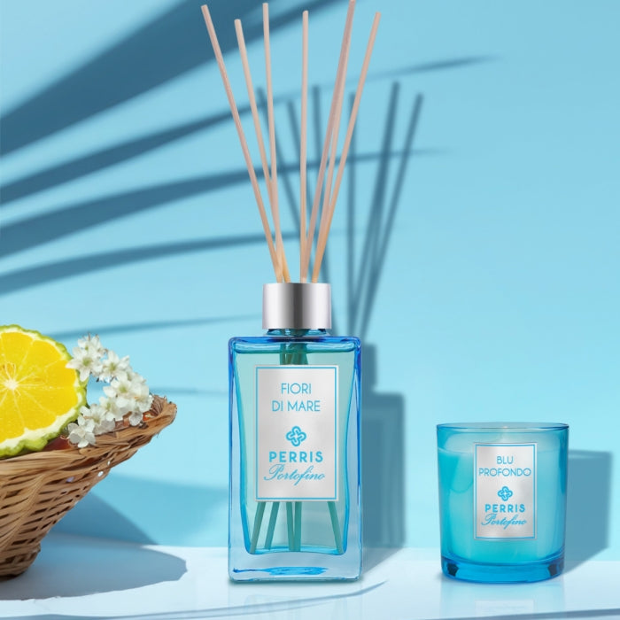 Perris Monte Carlo - Portofino - Blu Profondo - Duftkerze im blauen Glas mit frischem, kristallinem Duft für entspannte Atmosphäre