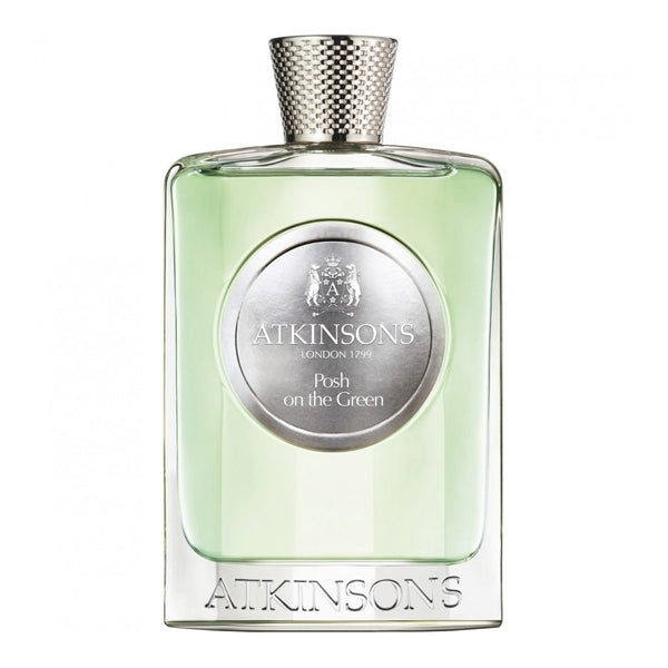 Atkinsons 1799 - Posh on the Green Parfumflakon mit grünlicher Flüssigkeit und silbernem Verschluss elegant gestaltet