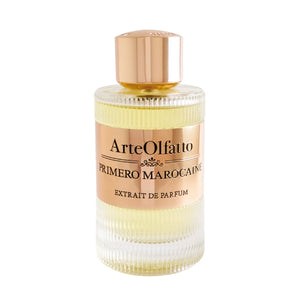 ArteOlfatto - Primero Marocaine Parfumflakon mit strukturiertem Glas und roségoldenem Etikett vor weißem Hintergrund