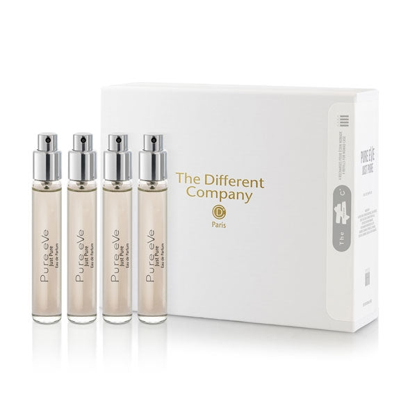 The Different Company - Pure Eve - Travelset Refill mit vier handlichen Parfumzerstäubern und eleganter Aufbewahrungsbox