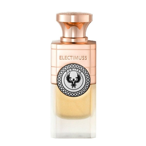 Electimuss - Puritas Flakon mit gold-roséfarbenem Verschluss und cremig-goldenem Glas in eleganter, klarer Formgebung