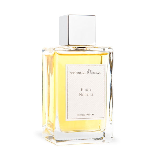 Officina delle Essenze - Puro Neroli klarer Flakon mit silbernem Verschluss und zartem Etikett für komplexe Orangenblütennoten