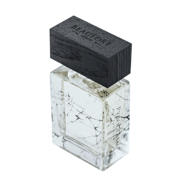 BeauFort London - Force Majeure - Pyroclasm Parfumflakon mit klarem Glas und markantem schwarzem Holzverschluss