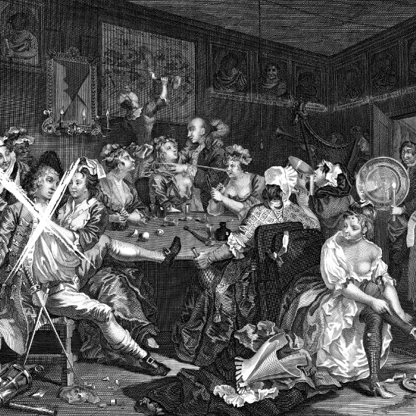 BeauFort London - Revenants Vol 2 - Rake & Ruin Darstellung einer ausgelassenen Szene in historischem Gemälde in Schwarzweiß
