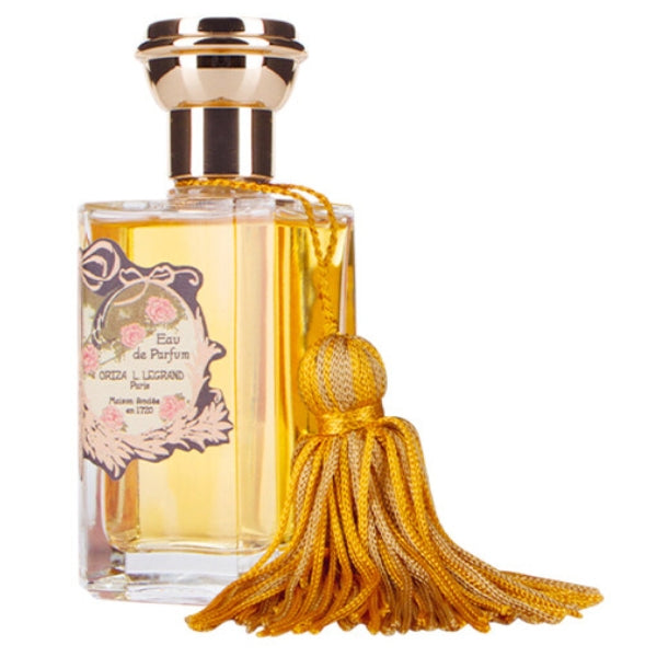 Oriza L. Legrand - Rêve d’Ossian Parfumflakon mit goldenem Quast und elegantem floralem Etikett