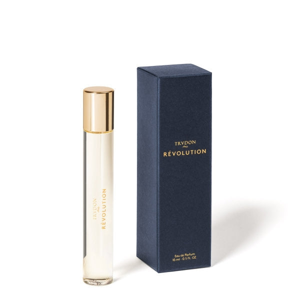 Trudon - Révolution Parfum mit goldfarbenem Verschluss und dunkelblauer Verpackung auf weißem Hintergrund