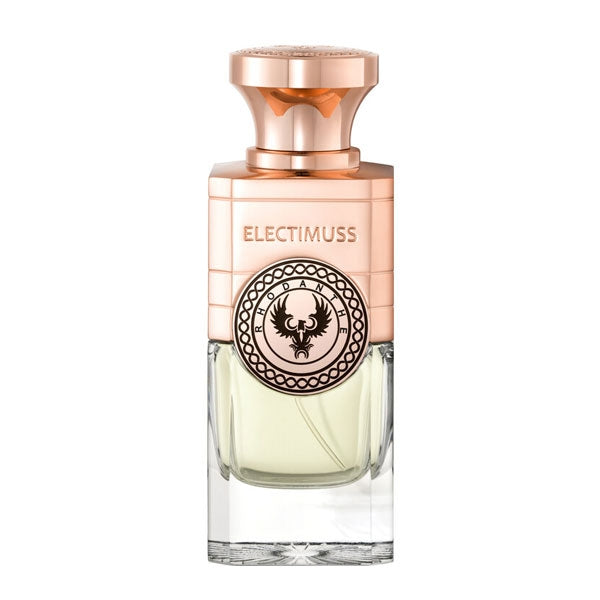 Electimuss - Rhodanthe Flakon mit roségoldenem Verschluss und klarem Glas zeigt elegante Form und zarte Duftflüssigkeit