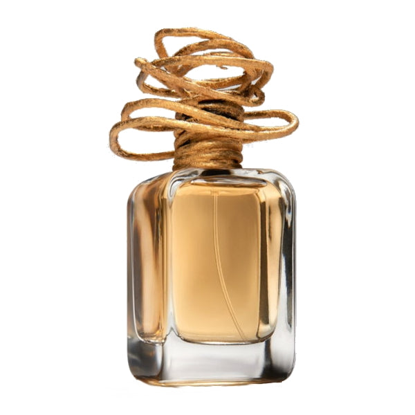 Mendittorosa - Rituale Parfumflakon mit goldfarbenem Duft im klaren Glas und rustikalem Kordelverschluss vor weißem Hintergrund