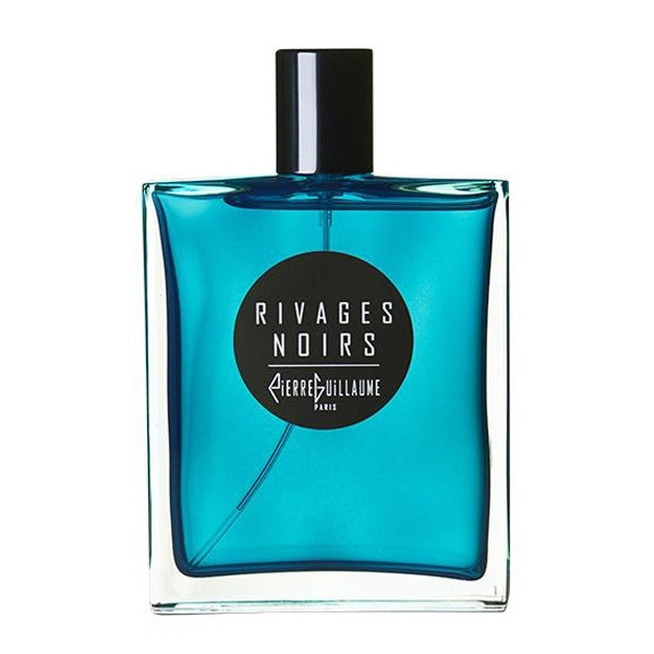 Pierre Guillaume - Cruise Collection - Rivages Noirs klarer blauer Duftflakon mit schwarzem Verschluss vor weißem Hintergrund