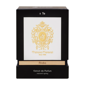 Tiziana Terenzi - Rivèa Parfümverpackung in elegantem Schwarz mit goldenem Wappen und dezenter Typografie