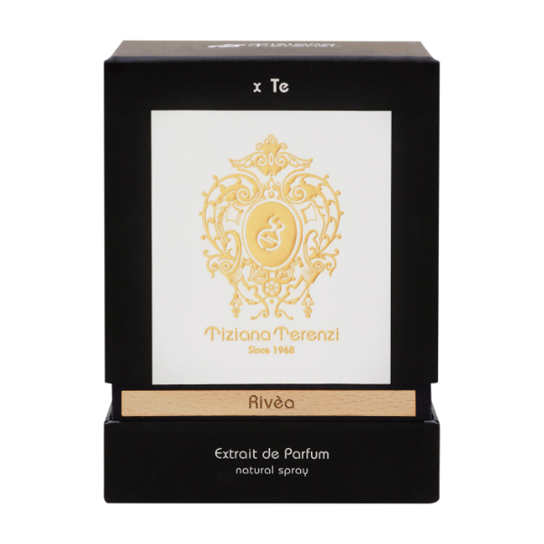 Tiziana Terenzi - Rivèa Parfümverpackung in elegantem Schwarz mit goldenem Wappen und dezenter Typografie